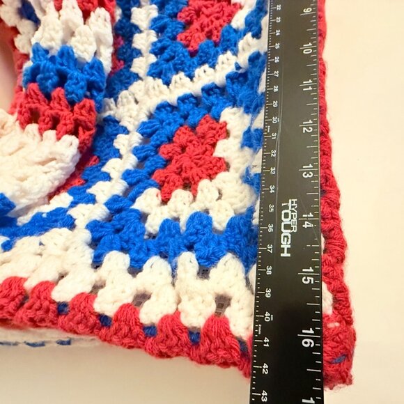 Granny Square Crochet Tote Retro Hippie Style Book Bag Red White Blue School Col - Picture 11 of 16